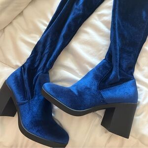 Blue Velvet Thigh High Boots